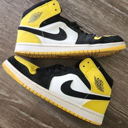 Air Jordan 1 Mid Black Yellow White sneakers size 12.5