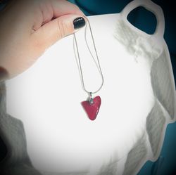 Heart Shaped Red Sea Glass On Sterling Silver 