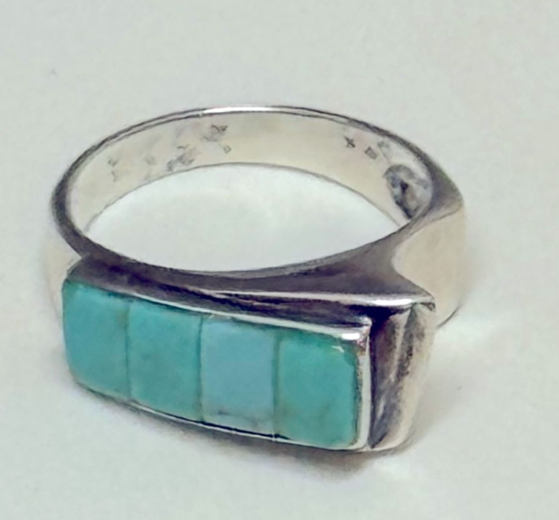 Vintage Sterling Silver Turquoise Wave Ring