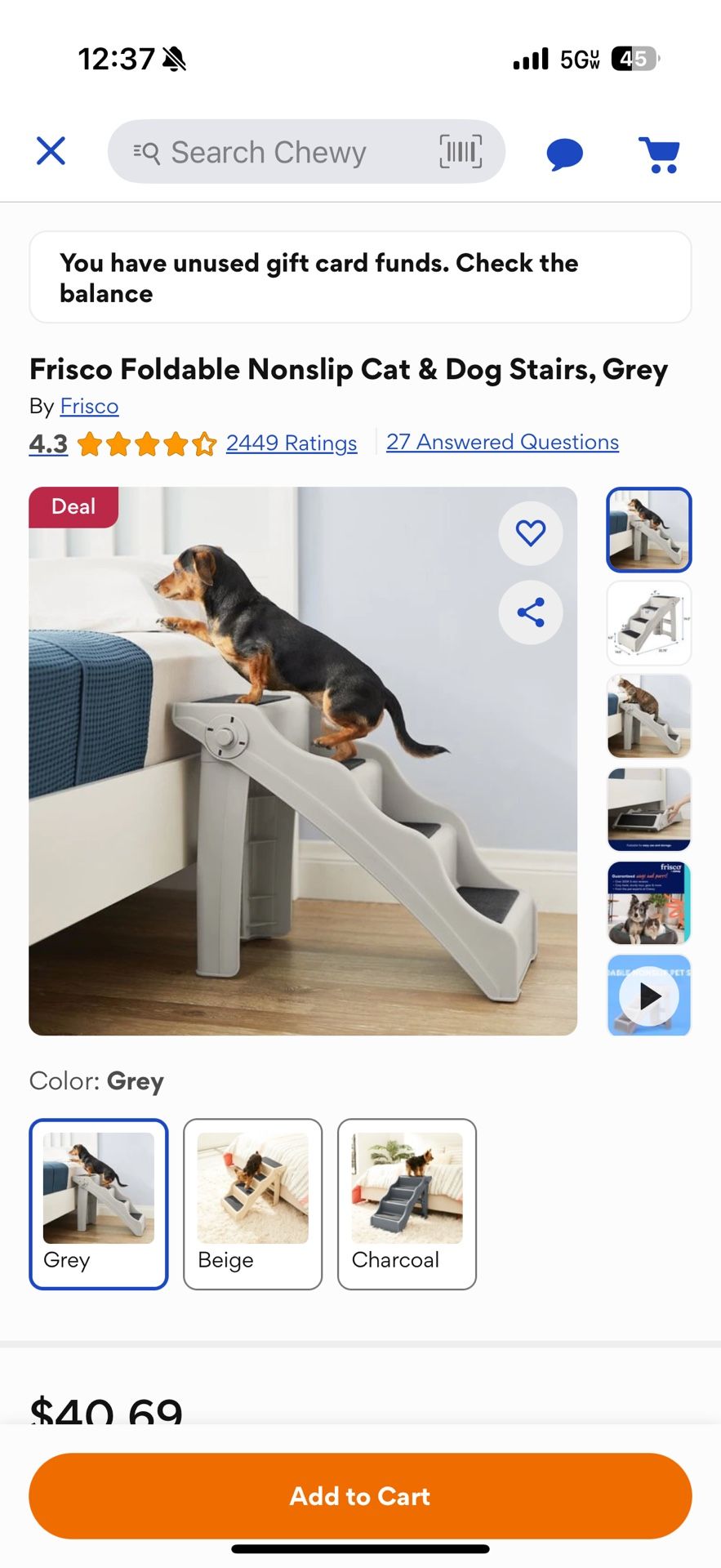 Frisco Foldable Nonslip Cat & Dog Stairs, Grey