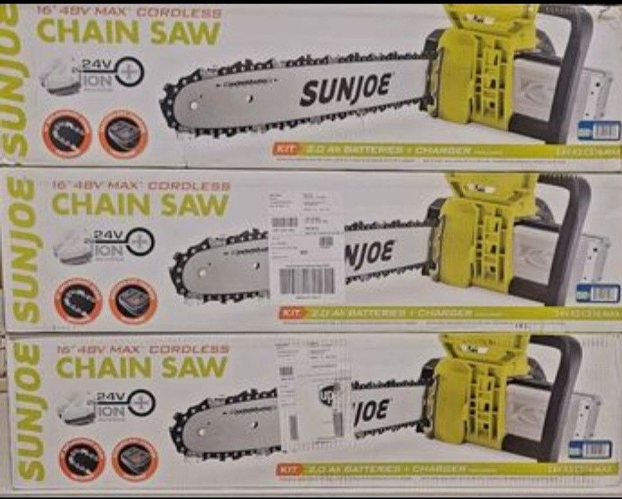 Sun Joe 24V16" MAX48-Volt Cordless Chain Saw kit, With Replacement Chain Included Brand New in box.