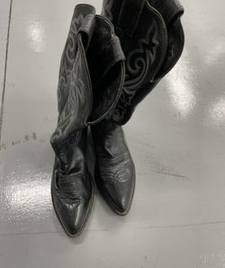 Vintage Mens Justin Cowboy Black genuine Leather Boots/Sole White Stitching USA MADE 8.5M