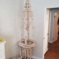 Macrame Vintage Hanging Table And Tiered Planter