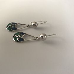 Vintage handmade earrings 950 Mexican silver stamped turquoise inlay