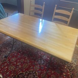 Crate & Barrel Original Butcher Block Table with Wrought Iron Base + 4 Matching Solid Wood Chairs