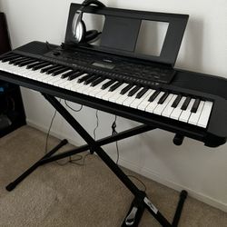 Yamaha Keyboard + Stand + Headphones + Sustain Pedal