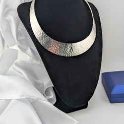 N1🤍🩶✨925 Hand Hammered Sterling Silver Torc Collar Necklace 93.1g