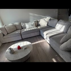 Sectional New Condition $800 Negotiable Includes White Bar Stools and Coffee Table