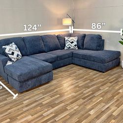 LH👉Albar Place Almost Navy Blue Double Chaise Sectional Couch 