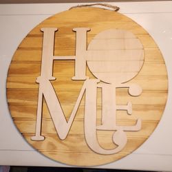 Wood Unpainted Hanging Home Sign With Interchangeable Wood Season Cutouts