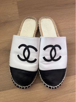 Channel spadrille mules