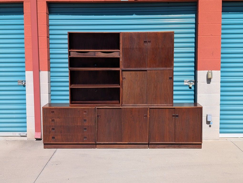 Vintage Mid Century Modern “Hjernebo” Rosewood Modular Wall System by Dyrlund, Denmark, c1960s