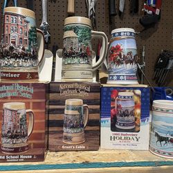 Budweiser Beer Steins And Miller High Life