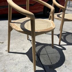 Mid Century Dining Room Teak Rattan Modern Chairs Set Of  4 $300 New Conditions!!