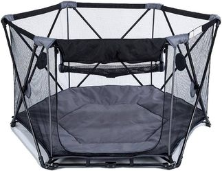 Baby Portable Play Yard PlayPen 53X 53inch for Infants and Babies 6-Panel with Carry Case Blue ,Dark Grey0310 Playard