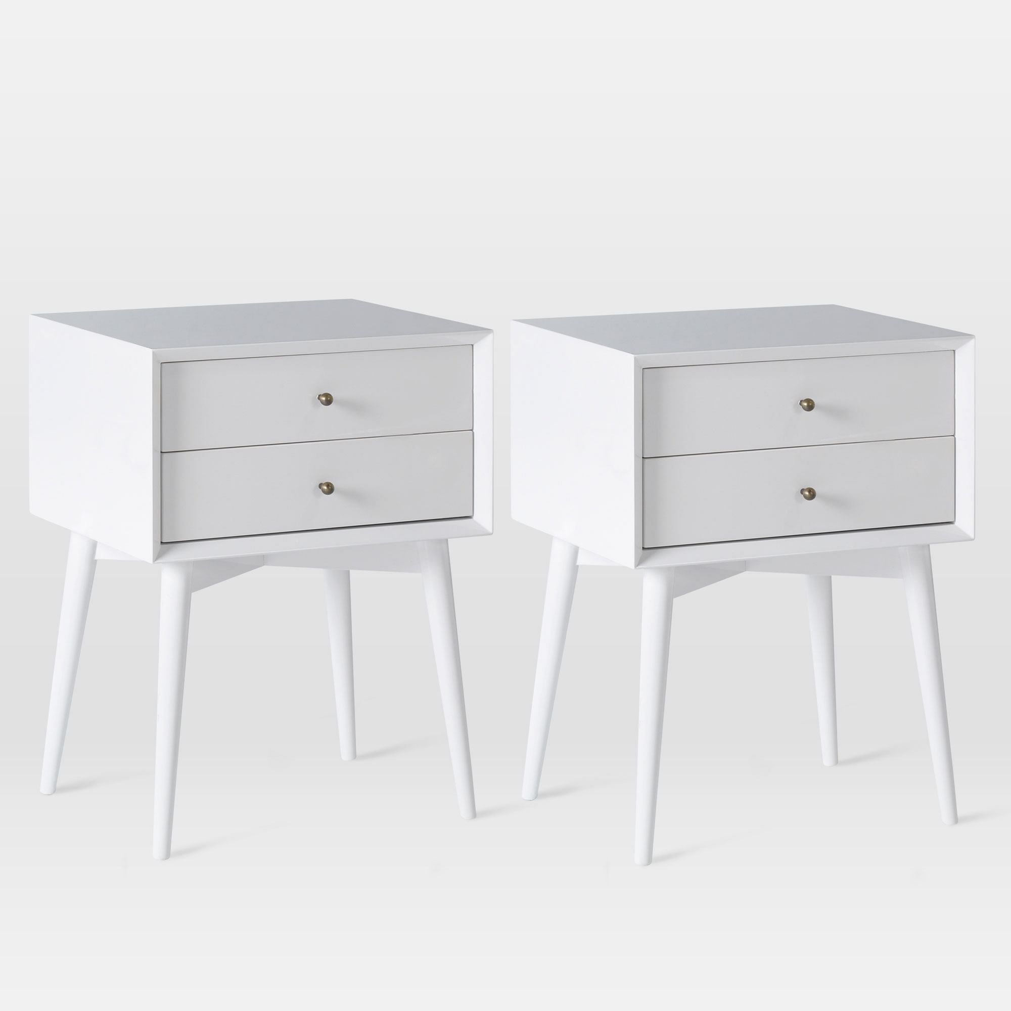 West Elm Mid-Century Nightstand, White Lacquer, Set of 2
