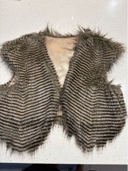Women's Striped Faux Fur Vest Shrug - Open Front Layering Piece