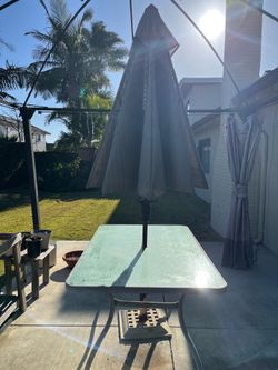 Tempered Glass Patio Table and Umbrella