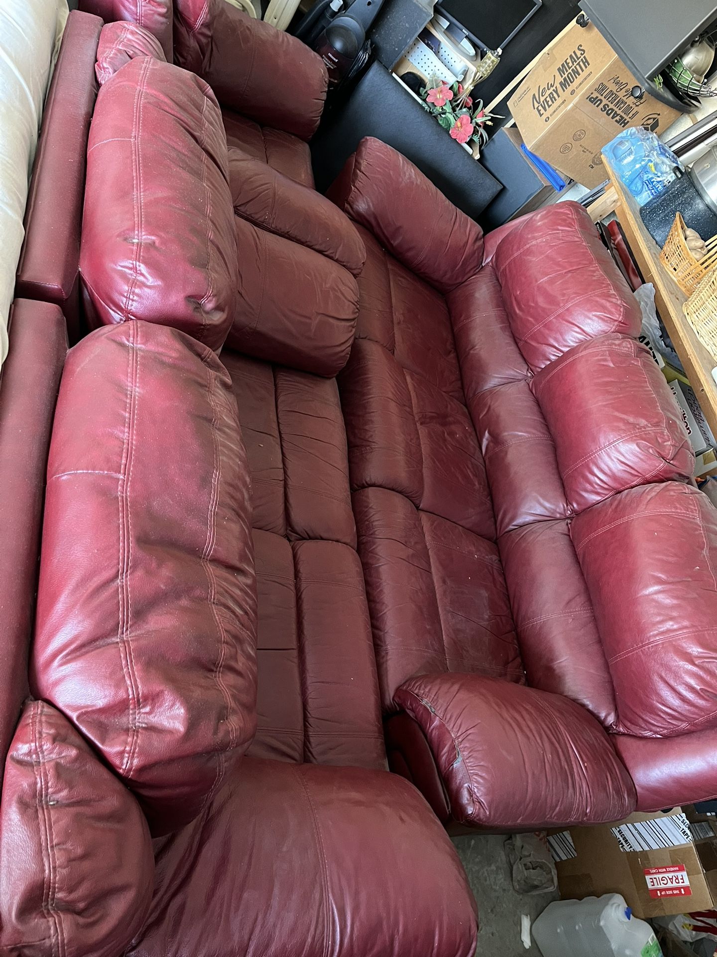 Leather Reclining Couch, Loveseat, And Armchair
