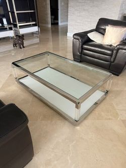 Modern Chrome & Glass Coffee Table – Rectangular with Lower Shelf