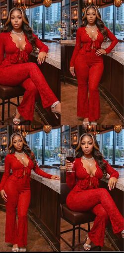 Never Worn Red Lace Two-Piece Set – Size Large