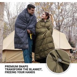 Olive -KingCamp Packable Lightweight Travel Outdoor Warm Camping Blanket, Compact Down Alternative Waterproof Insulated Blanket for Airplane, Hiking, 