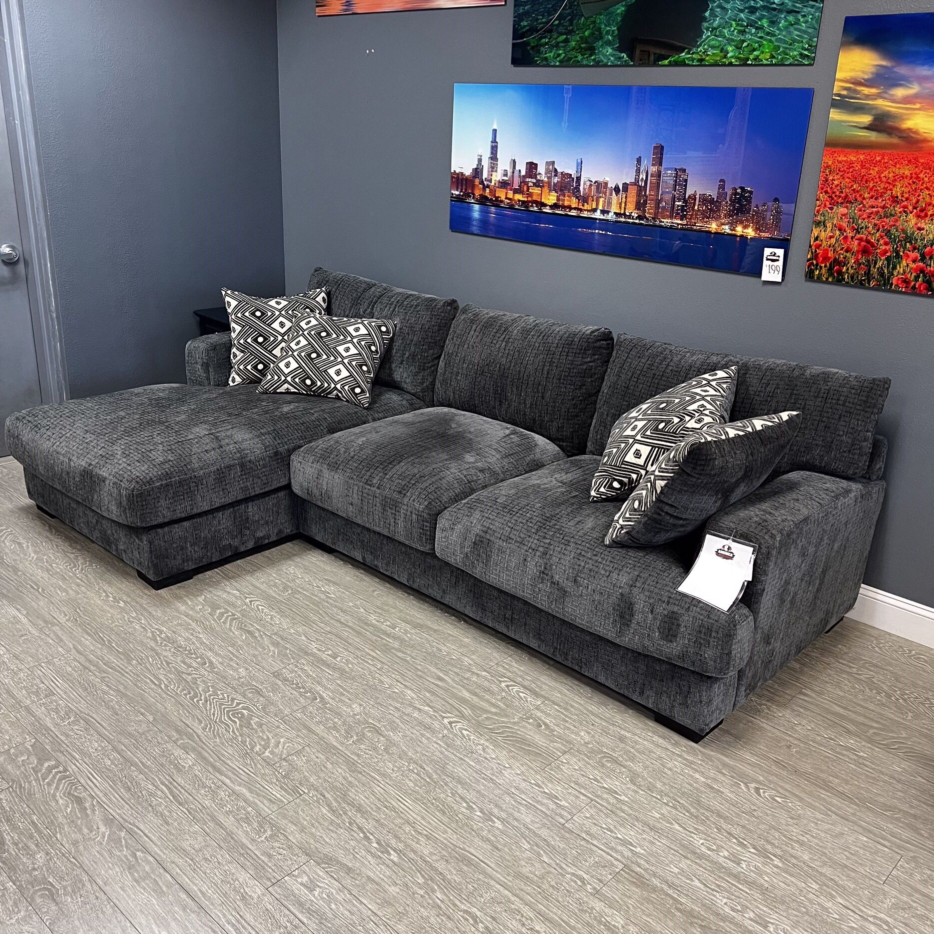 Grey Fabric Sofa With Chaise - Concord