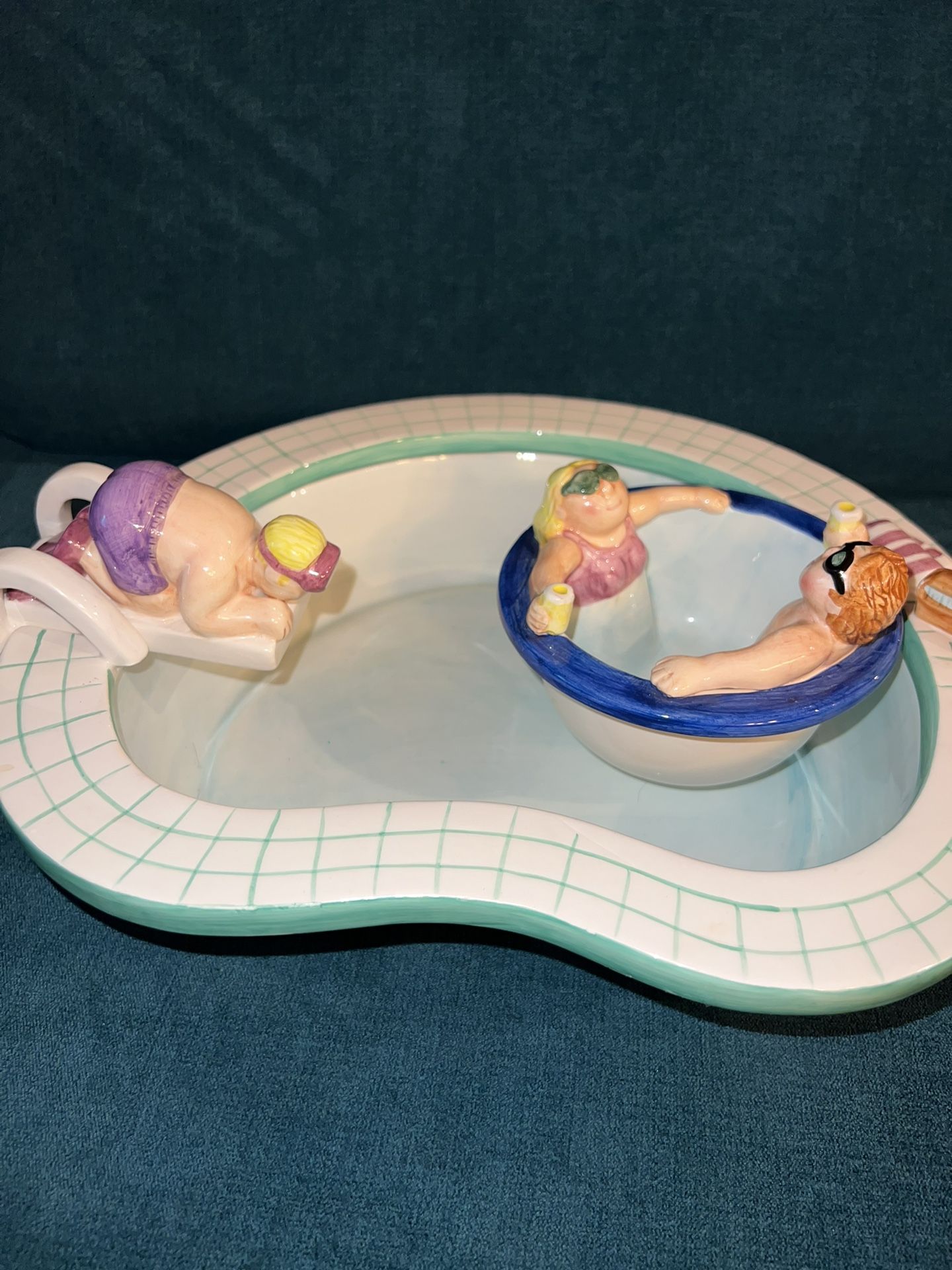LOTUS SUMMERTIME CERAMIC CHIP & DIP BOWL SET POOL & HOT TUB PARTY 1995