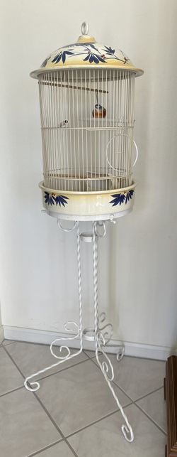 Exquisite Porcelain Bird Cage with Pedestal Stand