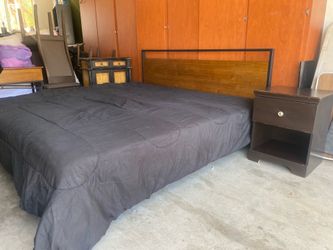 California king Bed Frame Headboard and Nightstand and mattres