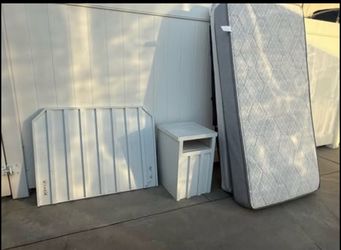 Wire solid wood twin headboard and nightstand
