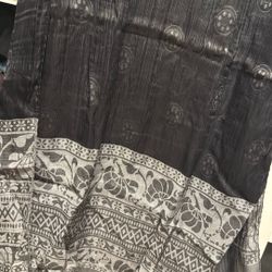 Gray and black long scarf with fringe