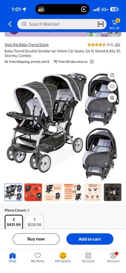 Twin Stroller, car seats and bases.