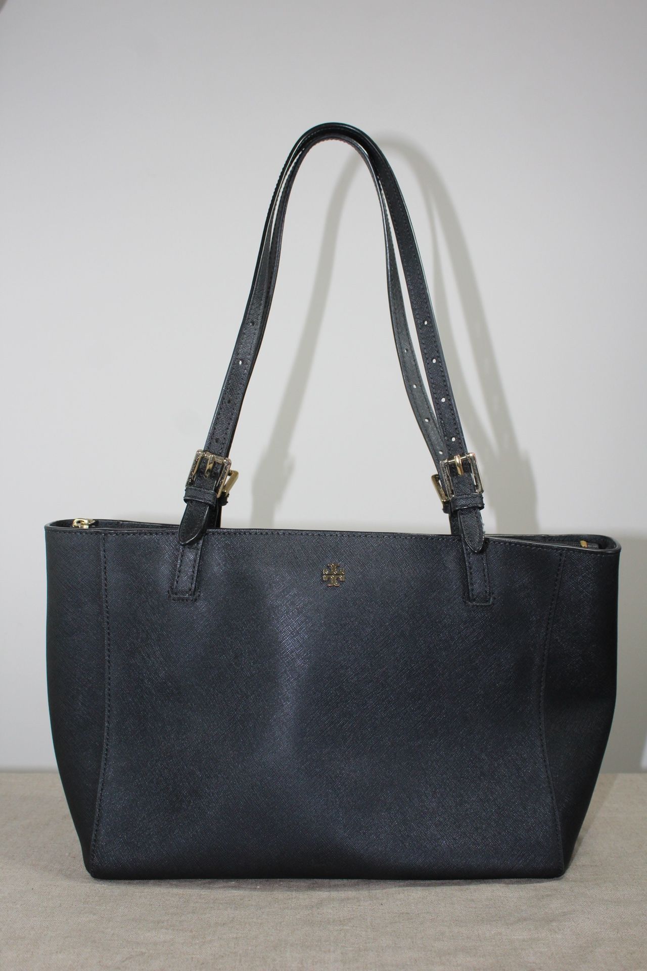 Tory Burch Emerson Leather Buckle Tote Bag Black