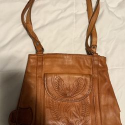 Vintage Classic Force Ten Leather Handbag Tooled Shoulder Bag
