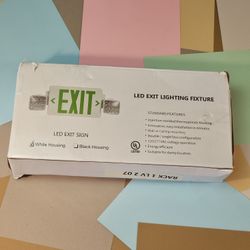 LED Exit Sign Combo with Emergency Lights — White Housing, UL Listed