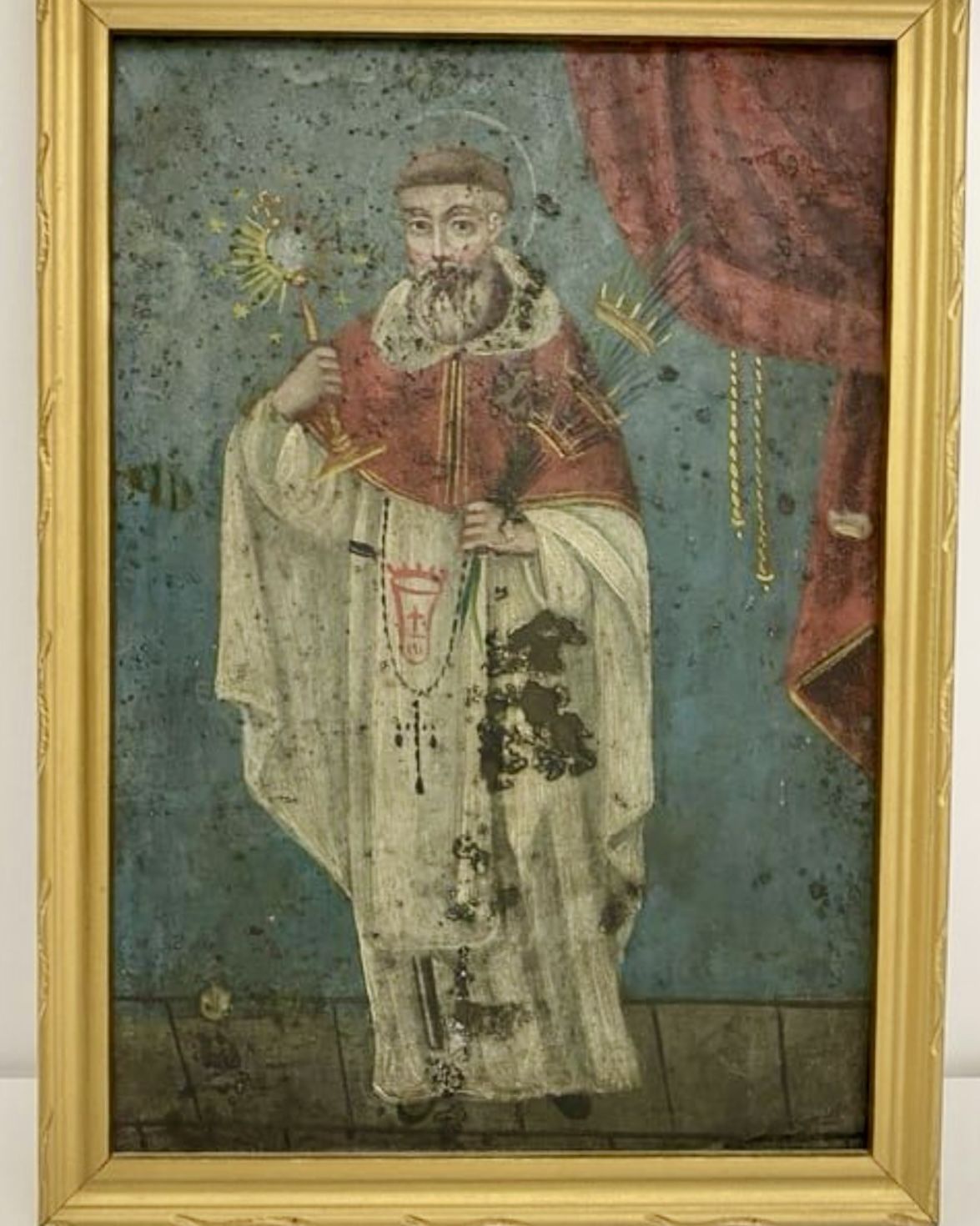 ANTIQUE Oil Painting, of Saint San Ramón MNonato, the Patton of Secrets, Silence