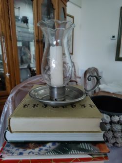 Pewter And Glass Lamp With Candle Located In Palm Beach Gardens