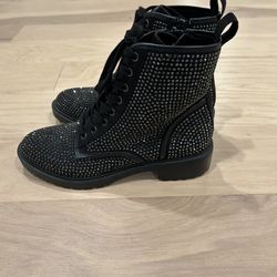 Girls Steve Madden Rhinestone Black Combat Boots