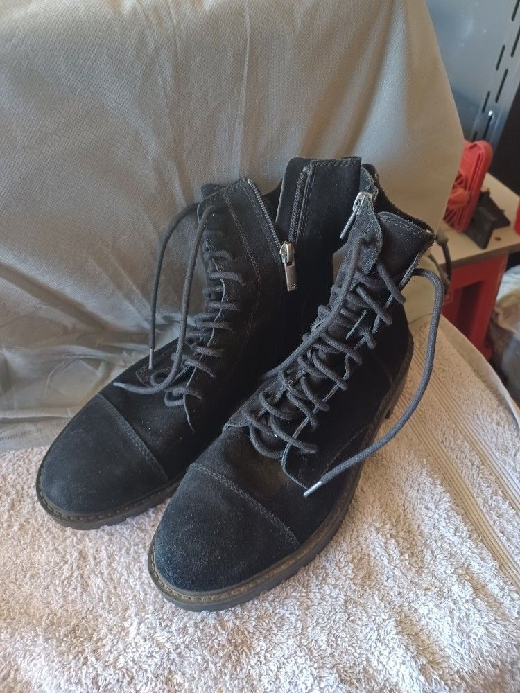 Women's Lucky Brand Ictus Black Suede Leather Lace Up Boots Size 8 1/2 M