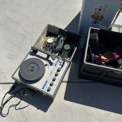 Vintage school record player with speakers
