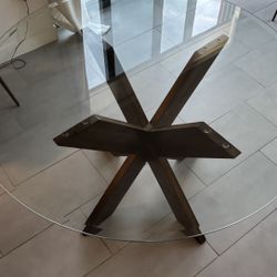 Round Glass Top Solid Wood base  Dining Table 48"