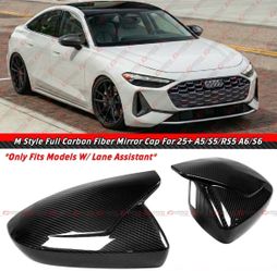 25-26 Audi A5 S5 A6 S6 M Style Full Carbon Fiber Mirror Caps W/ Lane Assist