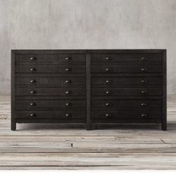 Restoration Hardware printmakers dresser credenza black pine distressed  modern look drawers apothecary style for Sale in Longwood, FL - OfferUp