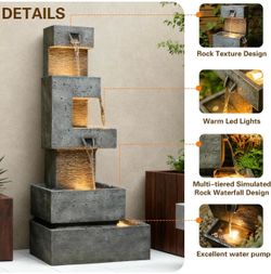 3051 47H Modern Cascading Outdoor Water Fountain with LED Light Garden Cascading Waterfall Feature for Indoor or Outdoor for Relaxing Garden Patio Bac