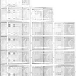 Kuject 15-Pack Shoe Storage Boxes — Large, Clear Plastic Stackable Shoe Organizer for Closets — Connects Left and Right Shoe Boxes — Storage Container