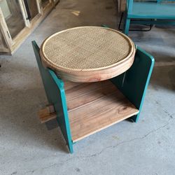 Rattan And Mindi Wood End Table