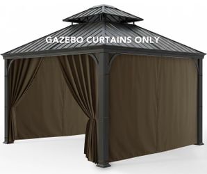 Gazebo Curtains Outdoor Waterproof with Zipper, 4-Panel, Brown