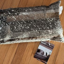 Gorgeous Silver,Taupe and Brown Cow Hide Throw Pillow Gray suede backing.  Brand New With Tags