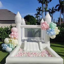 Inflatable White Bounce House for Kids with UL Blower